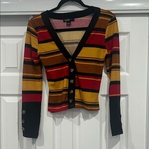 Love Striped Button-Down Top in Red, Yellow, and Black